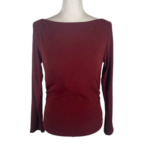 OGLmove Top Womens Large Red Built in-Bra Stretch Knit Boat Neck Long Sleeve - Picture 1 of 16